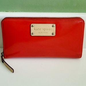 Kate Spade New York Red Leather Zip Wallet Clutch